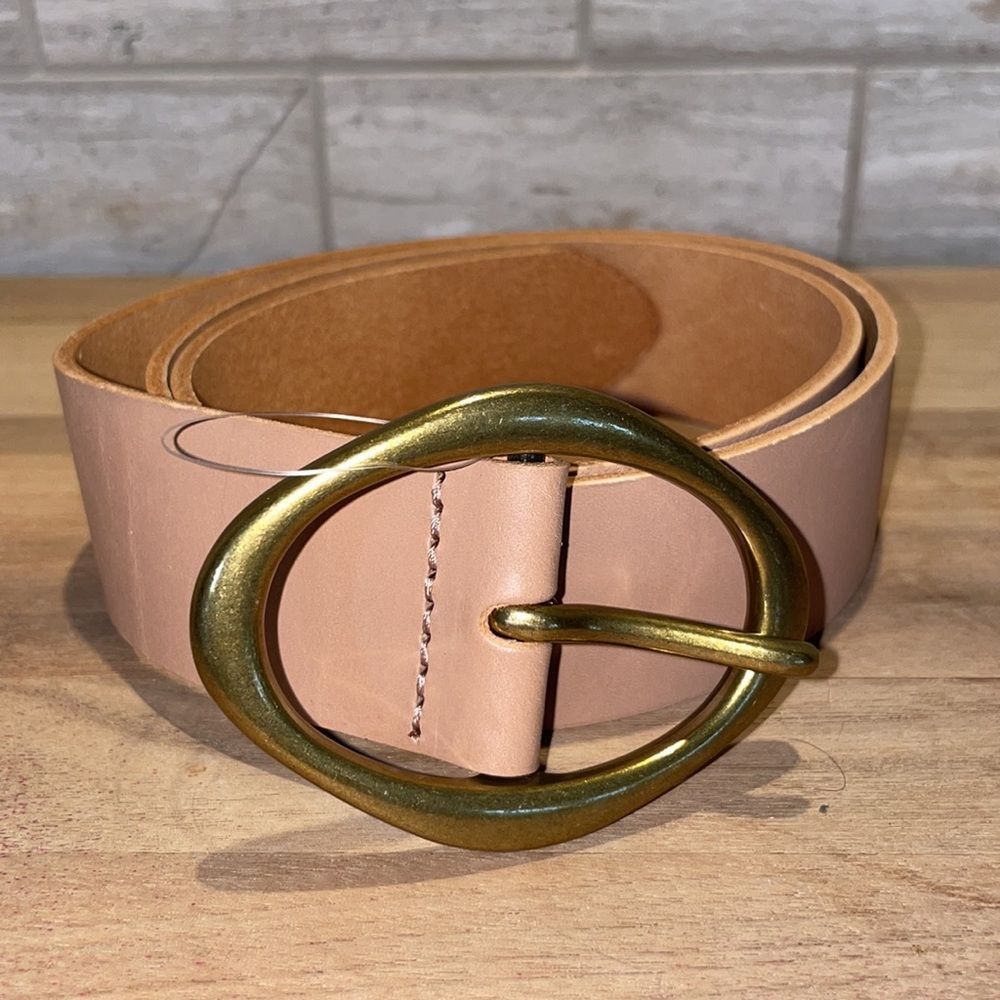 Anthropologie Classic Leather Belt Gold Buckle Neutral Nude Sz Small